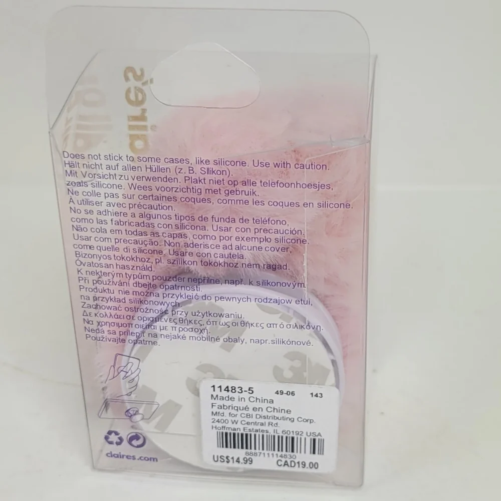 Claire's Pink Fluffy Bunny Popsocket
